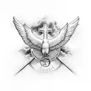 Christian Cross, john 3:16, family, clouds, dove, feathers, lead us not into temptation but deliver us from evil tattoo design idea