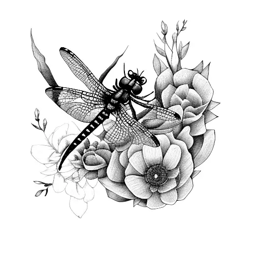 flowers dragonflies mental health tattoo design idea