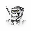 Mafia Chimpanzee with a suit on holding a tommy gun  tattoo design idea