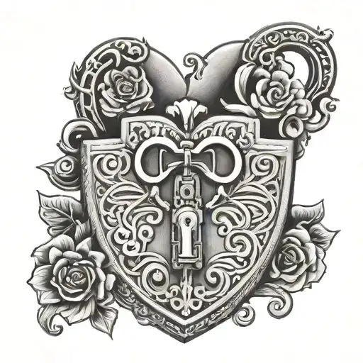 the word Melissa with a love heart shaped lock tattoo design idea