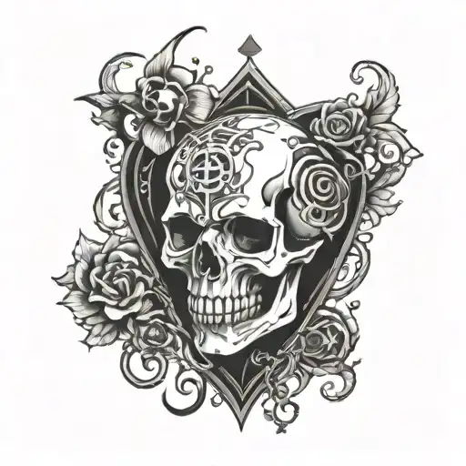 cyber sigilism heart with skull tattoo design idea