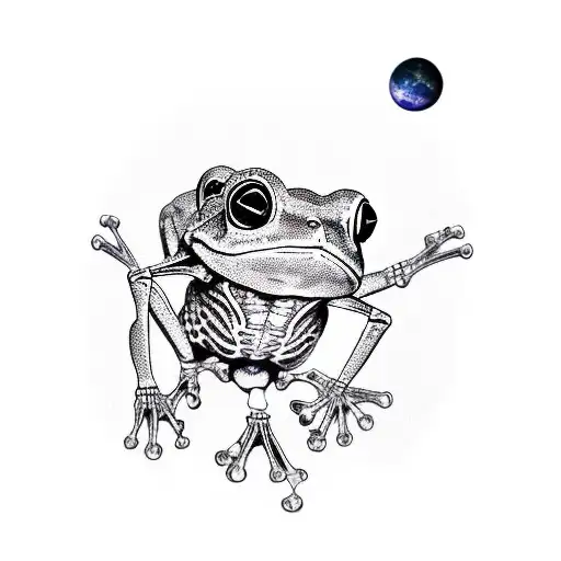 frog with skeleton in space  tattoo design idea