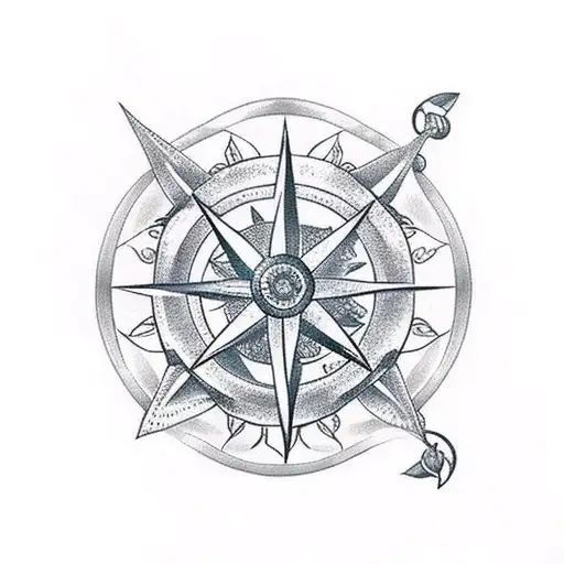 lion anchor roses butterfly and compass tattoo design idea