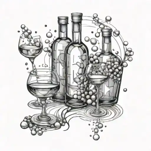 Create a tattoo featuring bottles and glasses to represent alcohol addiction tattoo design idea