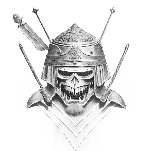 Tattoo where gladiator holding his crying helmet with spear or sword but his face is smilling tattoo design idea