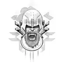 Tattoo where gladiator holding his crying helmet with spear or sword but his face is smilling tattoo design idea