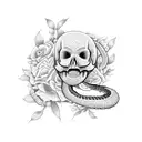 snake in figure 8 with skull and flowers  tattoo design idea