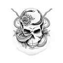 snake in figure 8 with skull and flowers  tattoo design idea