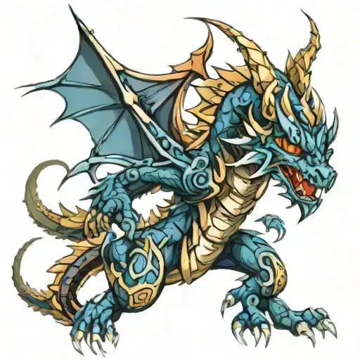 A tribal dragon incorporating elements of yu gi oh cards tattoo design idea