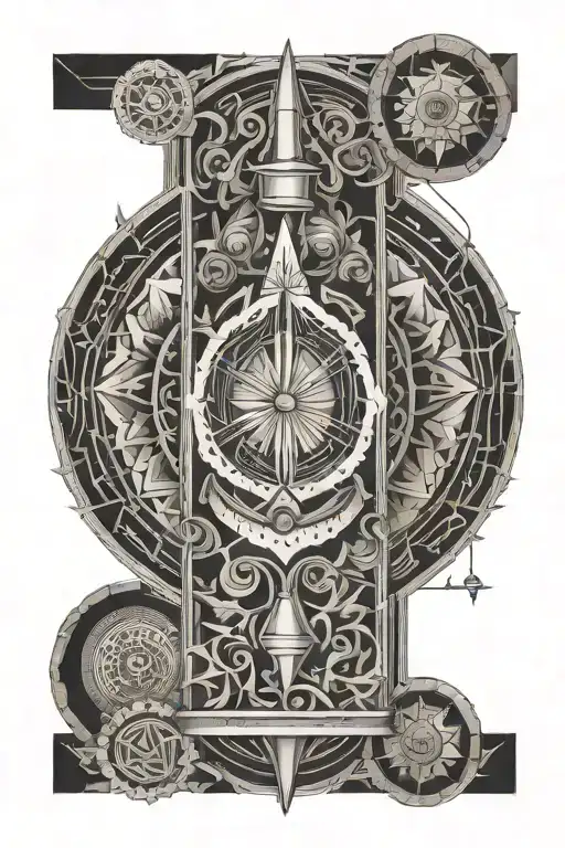 geometric, yoga woodworking tools tattoo design idea