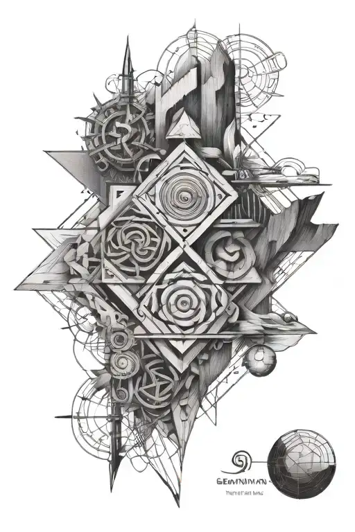 geo symteric shapes, yoga, woodworking tools tattoo design idea