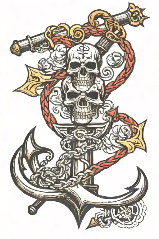 anchor, skull, and orthodox cross tattoo design idea