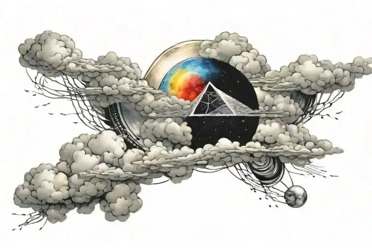 dark side of the moon and clouds surrounding tattoo design idea