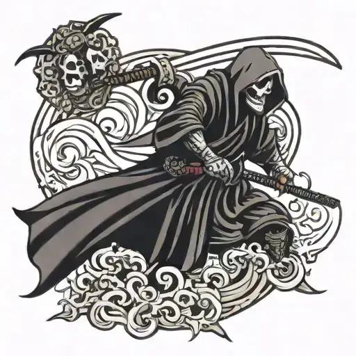 grim reaper in samurai armor tattoo design idea