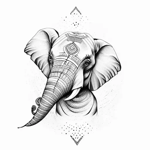 elephant head with indian vibes tattoo design idea