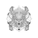 Intricate geometric patterns intertwined with samurai armor tattoo design idea