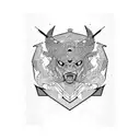 Intricate geometric patterns intertwined with samurai armor tattoo design idea