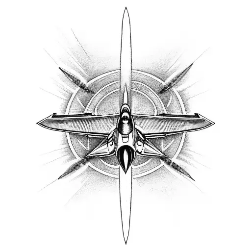 A traditional style tattoo of a fighter jet breaking the sound barrier, representing the thrill and excitement of engineering in aviation tattoo design idea