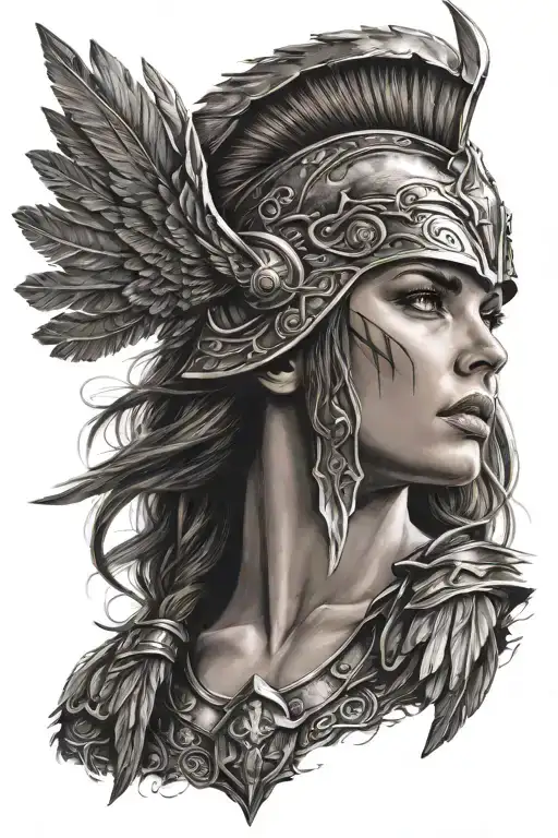valkyrie warrior woman tattoo design idea