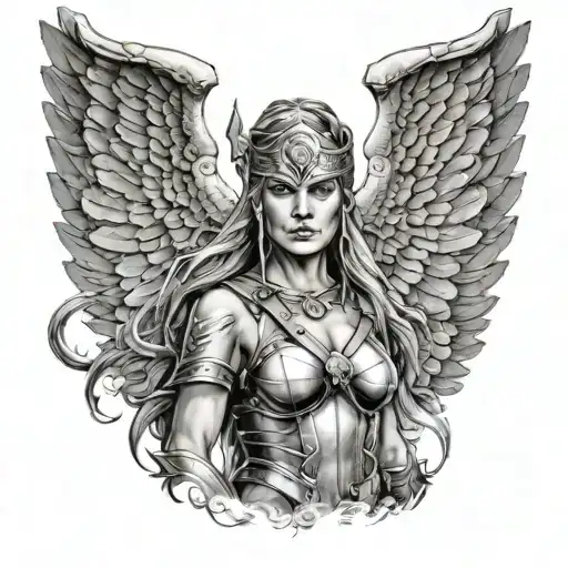 valkyrie warrior woman tattoo design idea