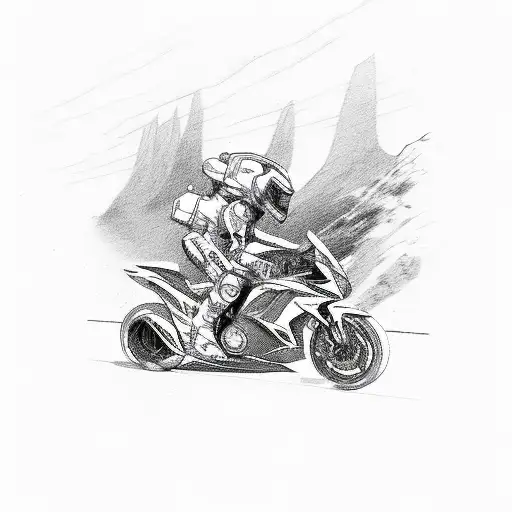 A motorbike speeding through a dynamic landscape tattoo design idea