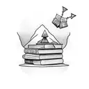 A stack of books with a tranquil backdrop tattoo design idea