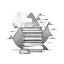 A stack of books with a tranquil backdrop tattoo design idea