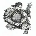 Japanese samurai daddy and daughter  wearing armor  tattoo design idea