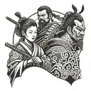 Japanese samurai daddy and daughter   tattoo design idea