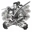 Japanese samurai daddy and daughter   tattoo design idea
