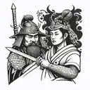 Japanese samurai daddy and daughter   tattoo design idea