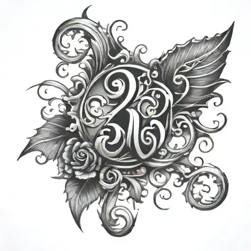 number 93 'til old English gradient tattoo design idea