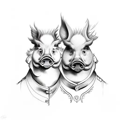 Pig and Rooster  tattoo design idea