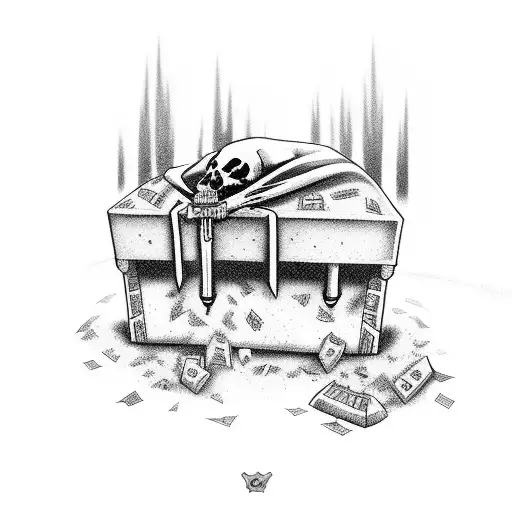 death with coffin in graveyard tattoo design idea