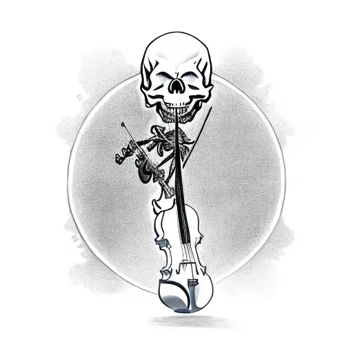 A skull playing a violin in a shinigami graveyard tattoo design idea