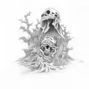 shinigami in graveyard tattoo design idea