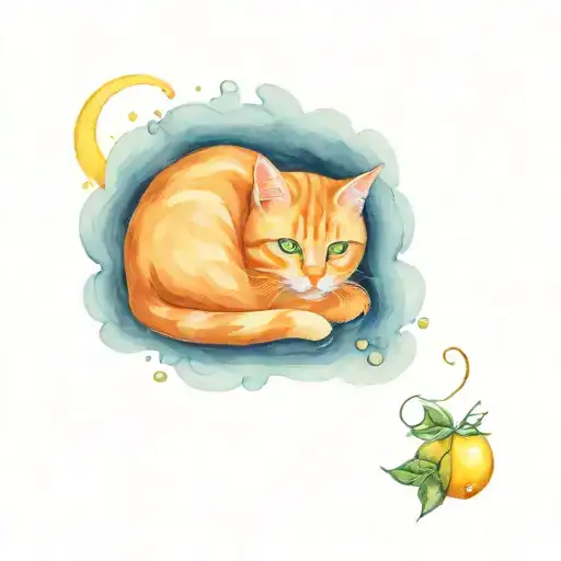 orange cat and lemon tattoo design idea