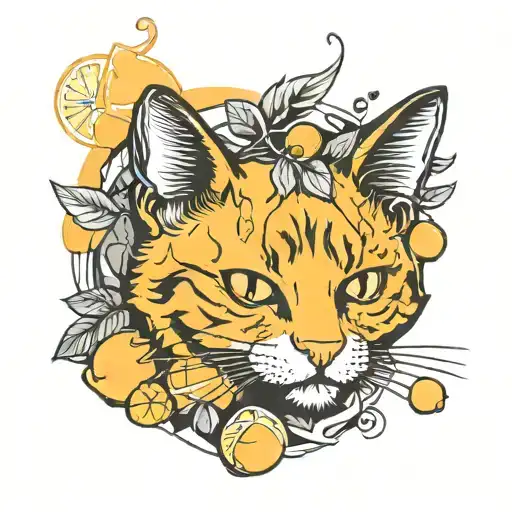 orange cat and lemon tattoo design idea