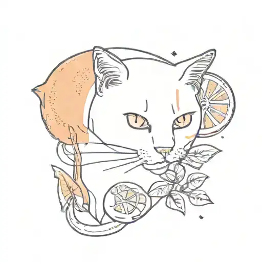 orange cat and lemon tattoo design idea