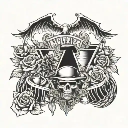 Incorporate the logos of Nirvana, Greenday, Guns and Roses, and AC DC into a cohesive chest piece tattoo design tattoo design idea