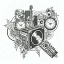 Create a collage of album covers from Nirvana, Greenday, Guns and Roses, and AC DC in a half-sleeve tattoo design tattoo design idea