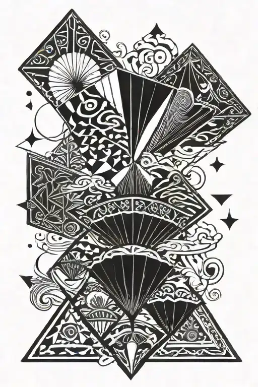  cards and parachute tattoo design idea