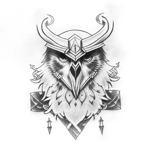 odin with 2 crows tattoo design idea