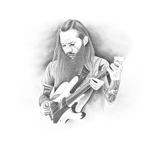 A black and grey portrait of a Suicide Boys member playing a guitar tattoo design idea