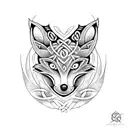 A blackwork Celtic knotwork design with a fox head incorporated into the pattern tattoo design idea