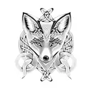 A blackwork Celtic knotwork design with a fox head incorporated into the pattern tattoo design idea