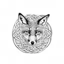 A blackwork Celtic knotwork design with a fox head incorporated into the pattern tattoo design idea
