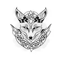A blackwork Celtic knotwork design with a fox head incorporated into the pattern tattoo design idea