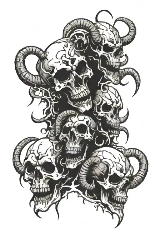 sinister skulls ripping out of arm tattoo design one with horns and fangs plus a tarantula crawling on them tattoo design idea