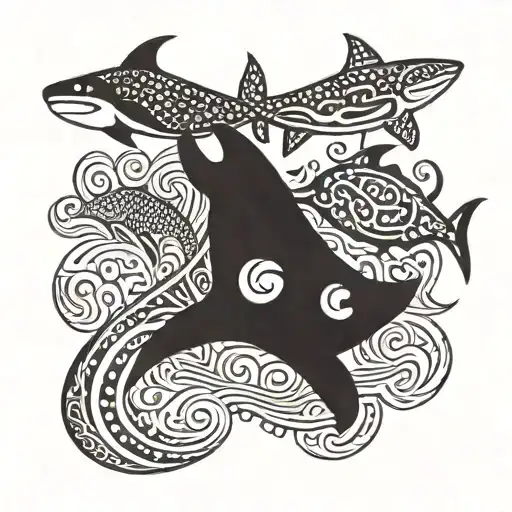 polynesian calf band with whale shark, turtle, nudibranch   tattoo design idea